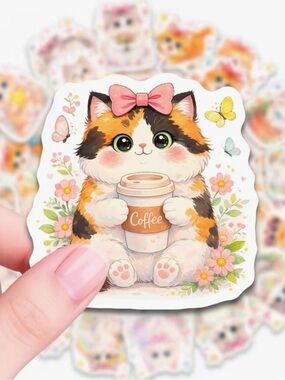 50 Adorable Little Miss Kitty Cat Stickers Fluffy Cute